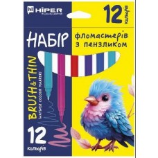 Набір фломастеров BRUSH & THIN зпензликом 12шт   HBT-6012