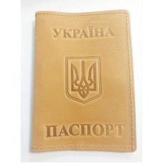 Обкл. на паспорт '' Укр.Герб '' шкіра 195х135 гірчиця