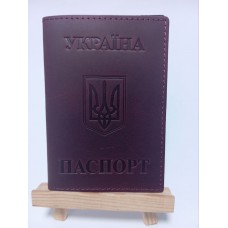 Обкл. на паспорт '' Укр.Герб '' шкіра 195х135 бордо