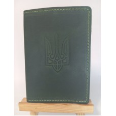 Обкл. на паспорт '' Тризуб '' шкіра 195х135 темно-зелений