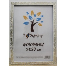 Фоторамка 21*30 Юг багет 1611К ДВП+скло з/н білий з зол. квадратами