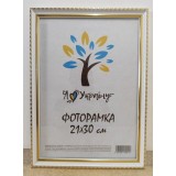 Фоторамка 21*30 Юг багет 1715 ДВП+скло з/н біла з зол. обрамленням