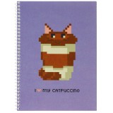 Блокнот ''Pixel: Catpuccino'' А5 (150х200), пластикова обкладинка, спіраль, 60 арк., клітинка