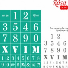 Трафарет багаторазовий самоклеючий, №36, Цифри А4 (21х29, 7см), ROSA TALENT