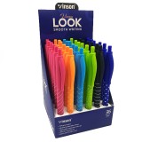 Ручка автомат масляна VINSON look 3202 0, 7мм cиня, асорті, софт-тач
