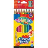 Олівці кольорові трикутні 12 кол., чинка, золото, срібло COLORINO, 54706PTR